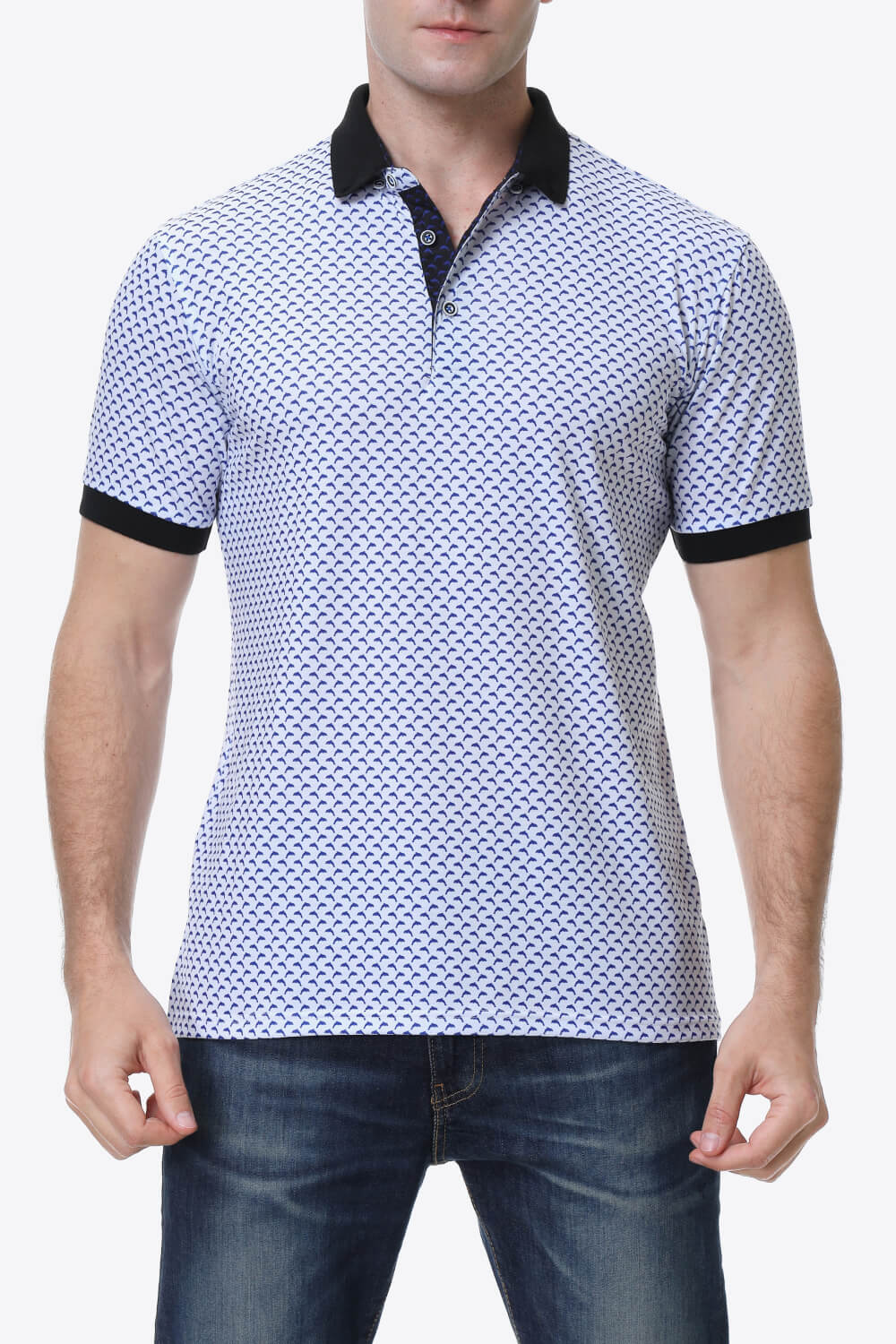 Printed Quarter-Button Short Sleeve Polo Shirt