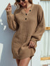 Buttoned V-Neck Dropped Shoulder Sweater Dress - Minihomy