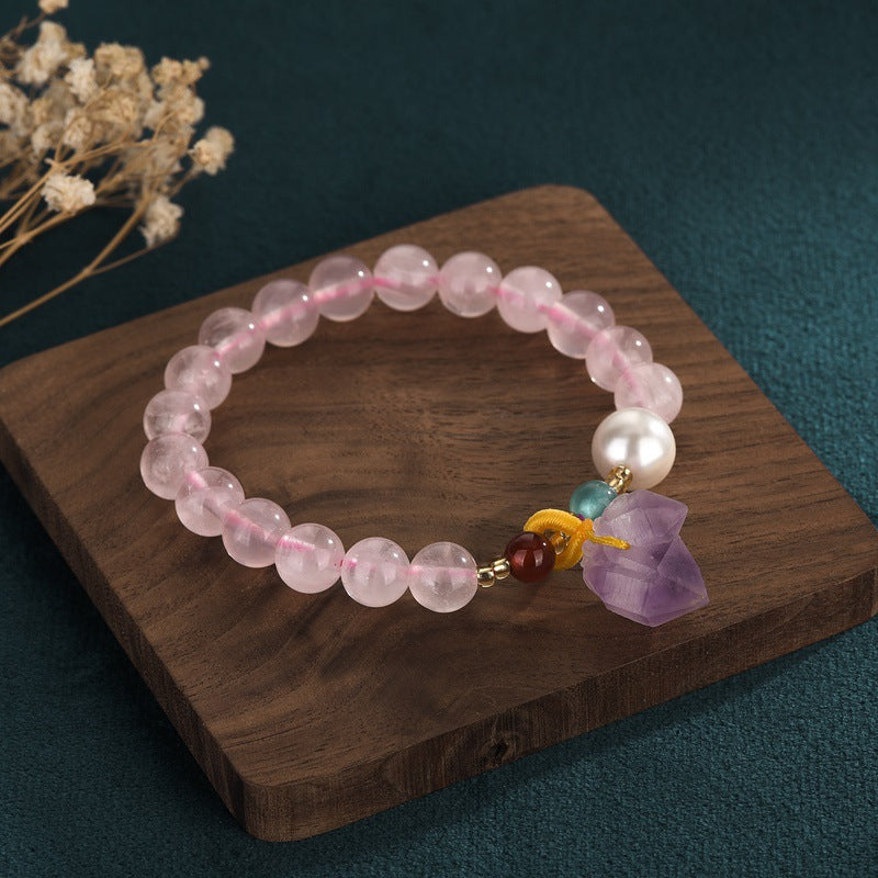 Prosperous Peach Blossom Business Hibiscus Crystal Chinese Style Bracelet