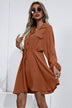 Collared Tie Waist Button Up Shirt Dress - Minihomy