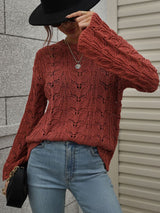 Openwork Dropped Shoulder Knit Top - Minihomy