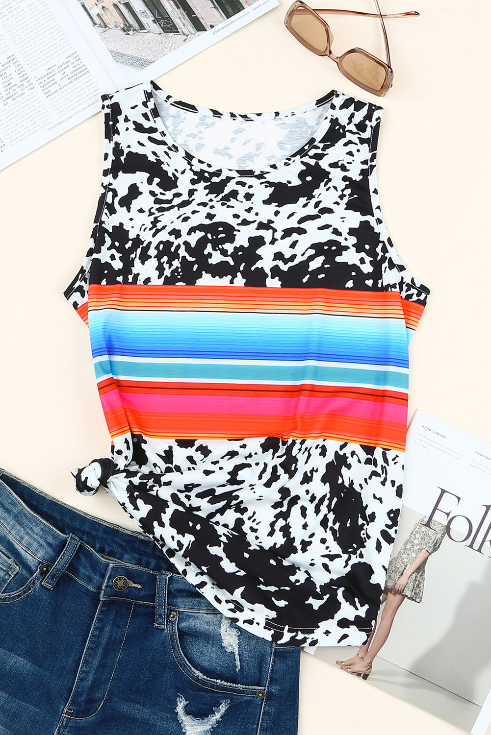 Multicolored Round Neck Tank Top - Minihomy