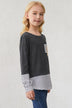 Girls Striped Color Block Sequin Pocket Top - Minihomy