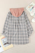 Plaid Drawstring Hooded Shirt Jacket