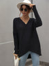 Ribbed V-Neck Open Back Tunic Sweater - Minihomy