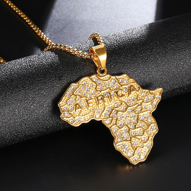 Necklace With Diamonds Africa Map Pendant