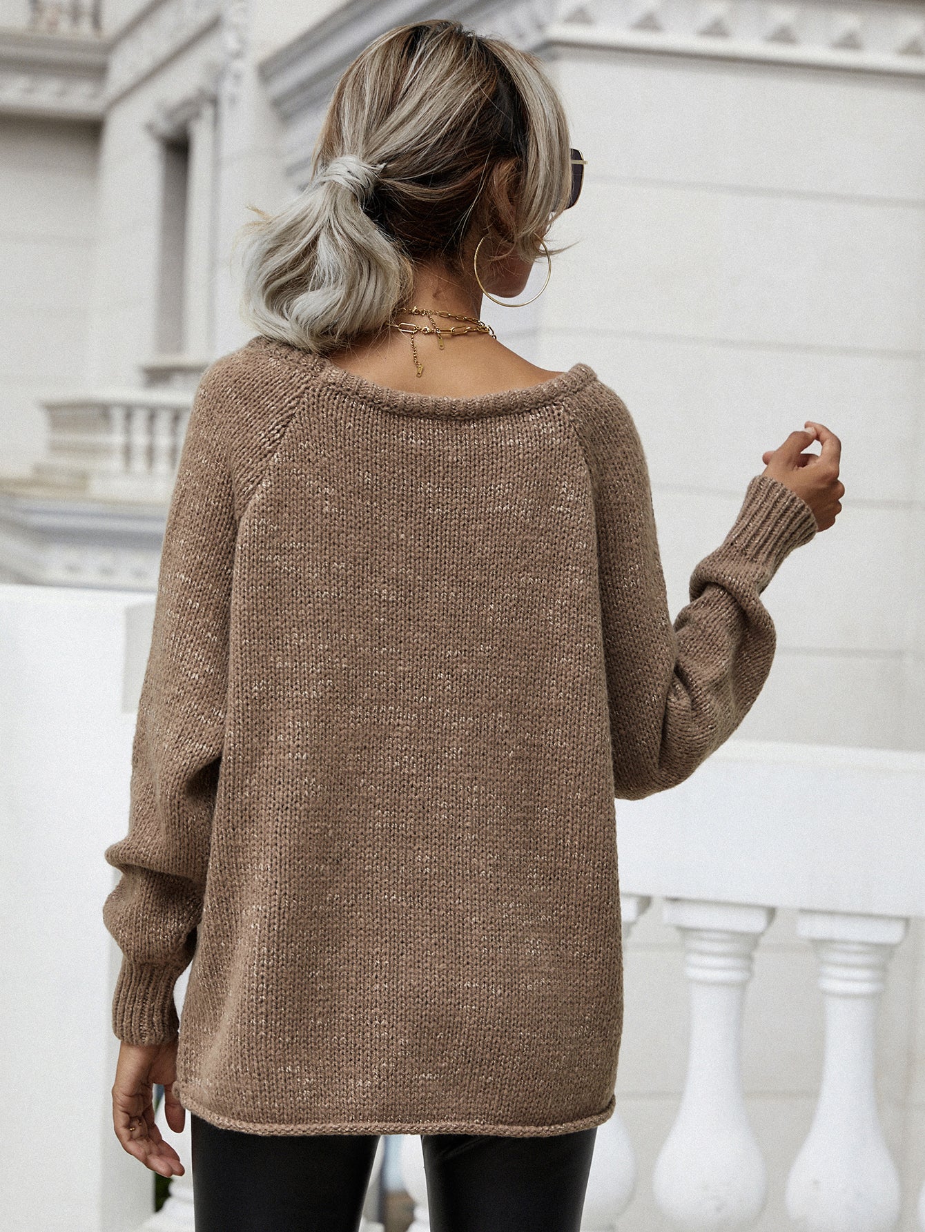 Rolled Hem Raglan Sleeve Sweater