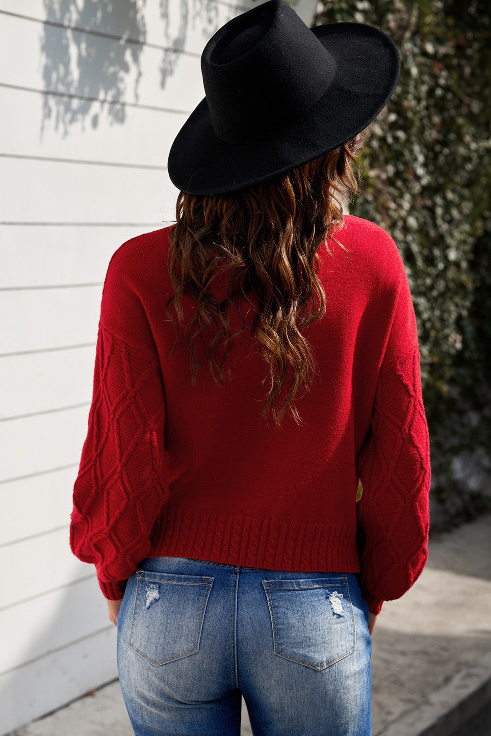 Cable-Knit Solid Dropped Shoulder Sweater - Minihomy