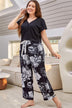 Full Size V-Neck Top and Floral Pants Lounge Set - Minihomy