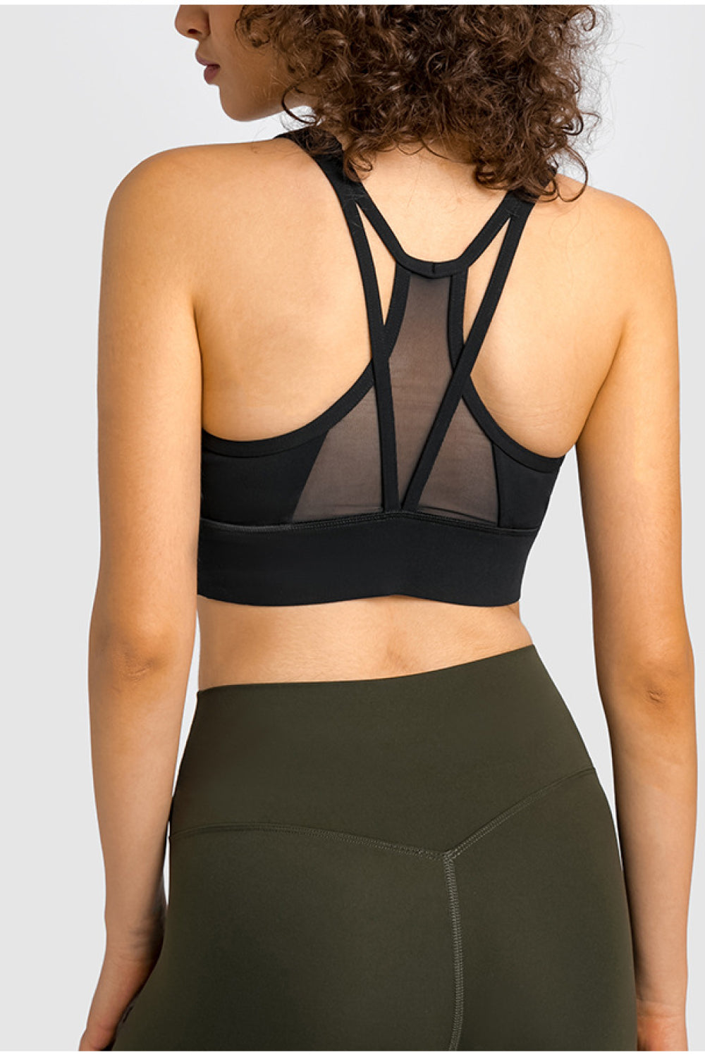 Mesh Panel Racerback Longline Sports Bra - Minihomy