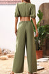 Cutout Half Puff Sleeve Zip-Back Jumpsuit - Minihomy