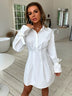 Button Front Tie-Cuff Sleeve Shirt Dress - Minihomy