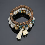 Bohemian Elephant Fringed Pendant Wood Beads Multi-layer Bracelet