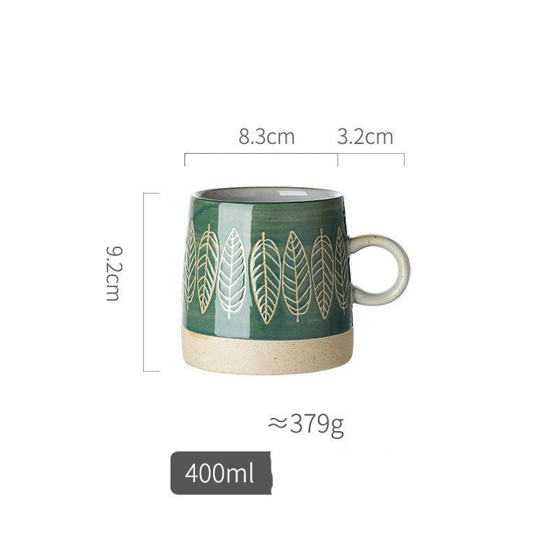 Retro Pastoral Water Cup Embossed Stoneware Mug