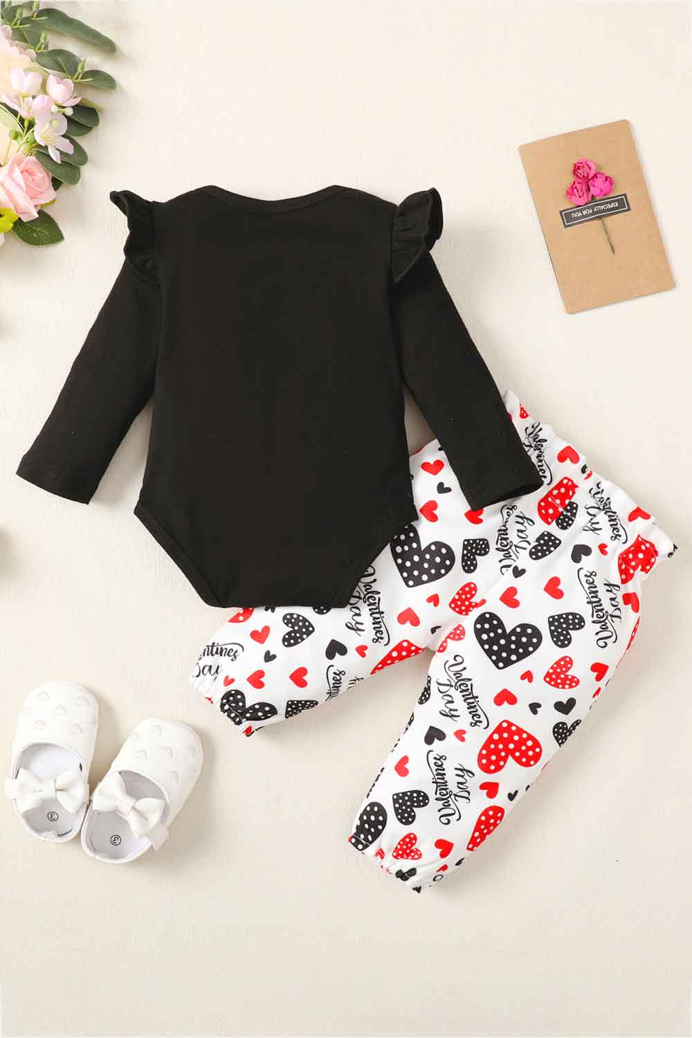 Baby Girl Graphic Bodysuit and Heart Print Pants Set - Minihomy