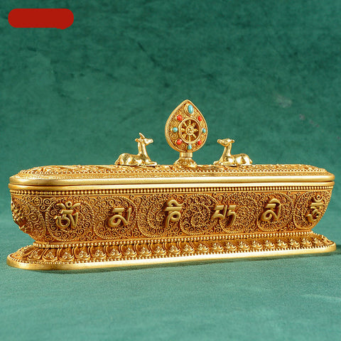 Six-character Mantra Pure Copper Lying Incense Burner Tibetan Incense Box Eight Auspicious Household Aromatherapy Burner