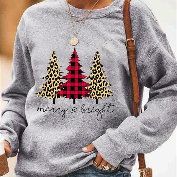 Letter Christmas Tree Sweater Round Neck For Women