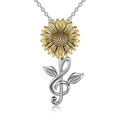 Sterling Silver Sunflower Necklace Musical Note Sunflower Pendant Jewelry Gifts for Women