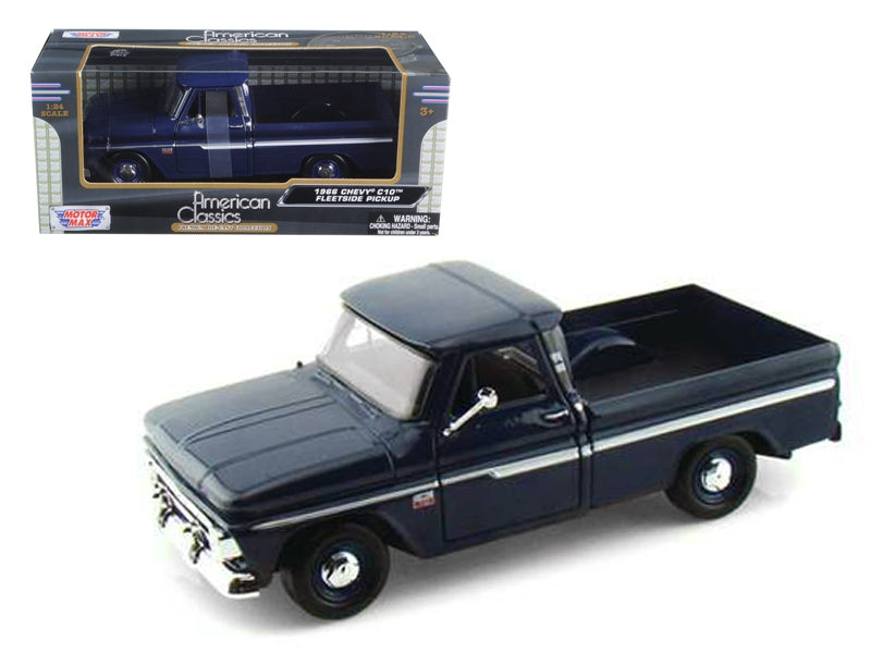 1966 Chevrolet C10 Fleetside Pickup Truck Dark Blue 1/24 Diecast Car Model by Motormax - Minihomy