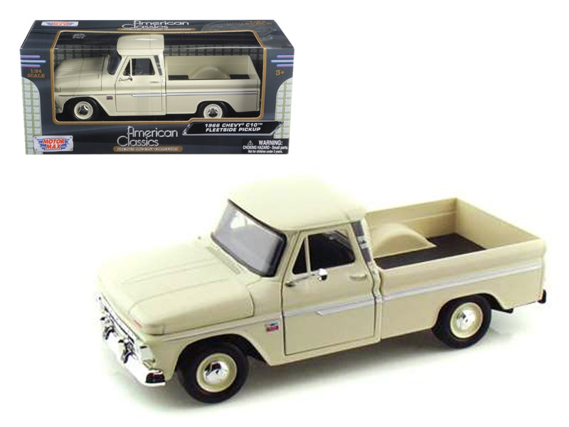 1966 Chevrolet C10 Fleetside Pickup Truck Cream 1/24 Diecast Model Car by Motormax - Minihomy