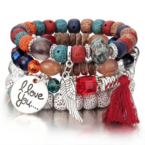 Multilayer Crystal Lava Stone Beads Wing Tassel Bracelets & Bangles Pulseras Mujer Jewelry For Women Gift