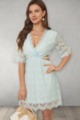 Tie Back Half Sleeve Lace Dress