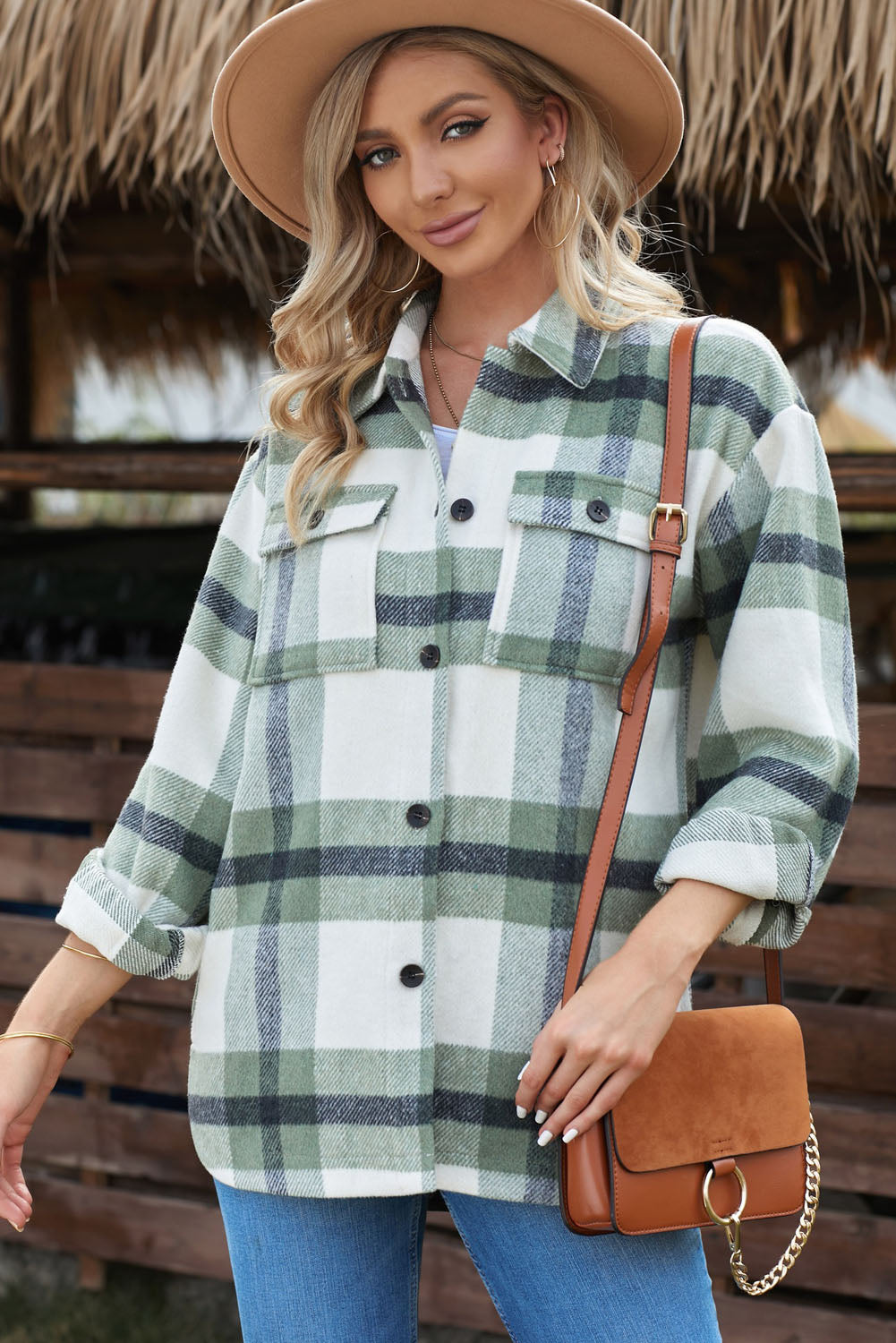 Plaid Dropped Shoulder Pocket Shacket - Minihomy