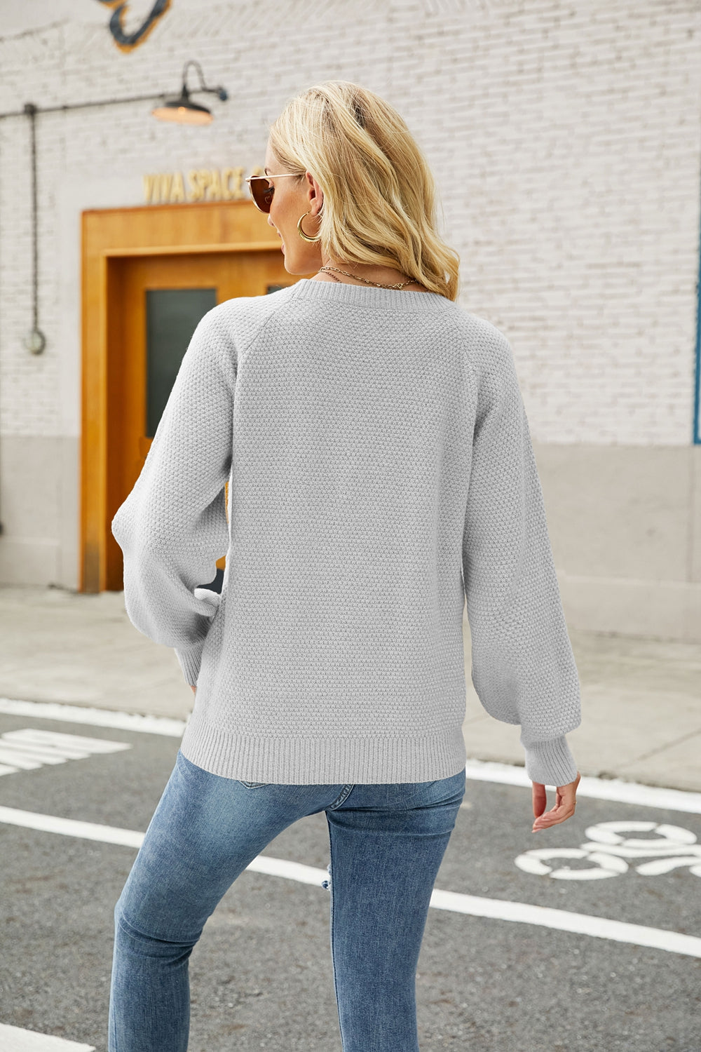 Mixed Knit Raglan Sleeve Sweater - Minihomy