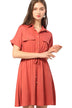 Half Button Drawstring Waist Short Sleeve Shirt Dress - Minihomy