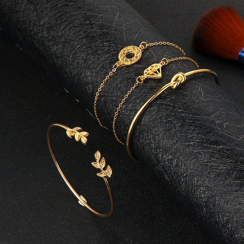 Bohemia Leaf Knot Hand Cuff Link Chain Charm Bracelet Bangle For Women