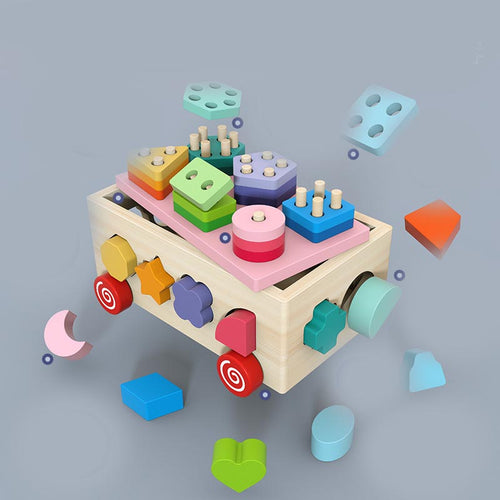 Wooden Colorful Geometric Column Car Toy