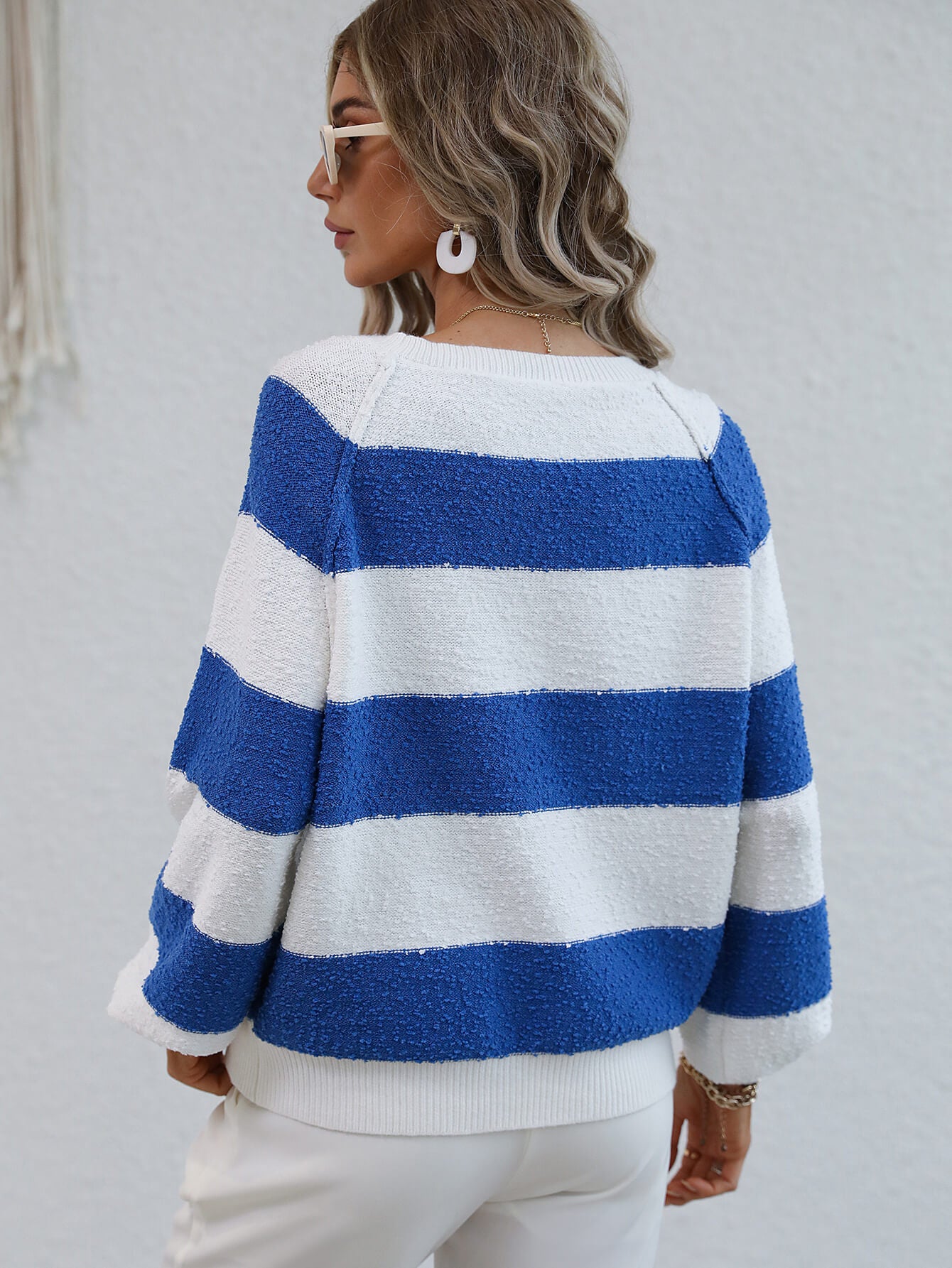 Striped Raglan Sleeve Ribbed Trim Knit Top - Minihomy