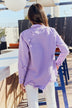 American Bazi Full Size Distressed Button Down Denim Jacket in Lavender - Minihomy