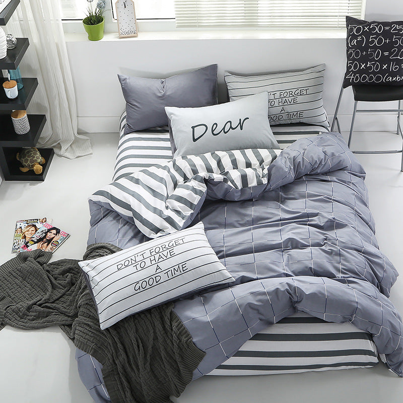 Four-piece cotton striped plaid bed