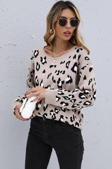 Leopard Long Sleeve Round Neck Sweater