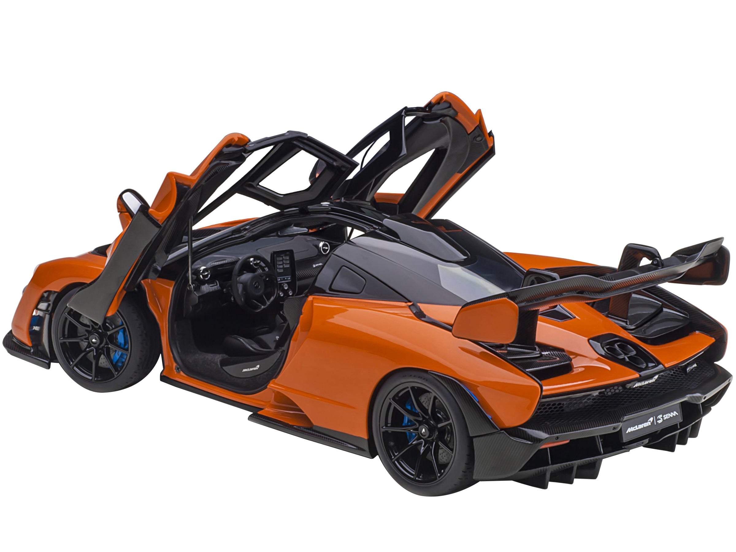 Mclaren Senna Trophy Mira Orange and Black with Carbon Accents 1/18 Model Car by Autoart - Minihomy