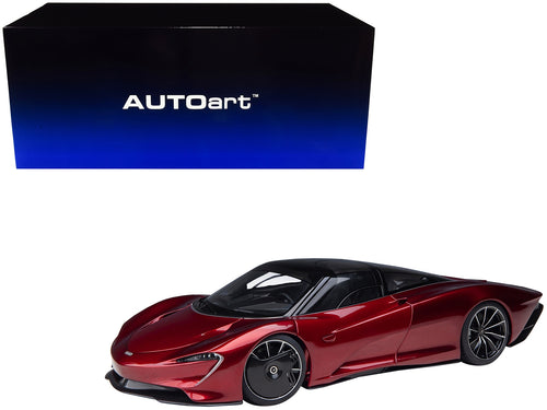 McLaren Speedtail Volcano Red Metallic with Black Top and Suitcase Accessories 1/18 Model Car by Autoart