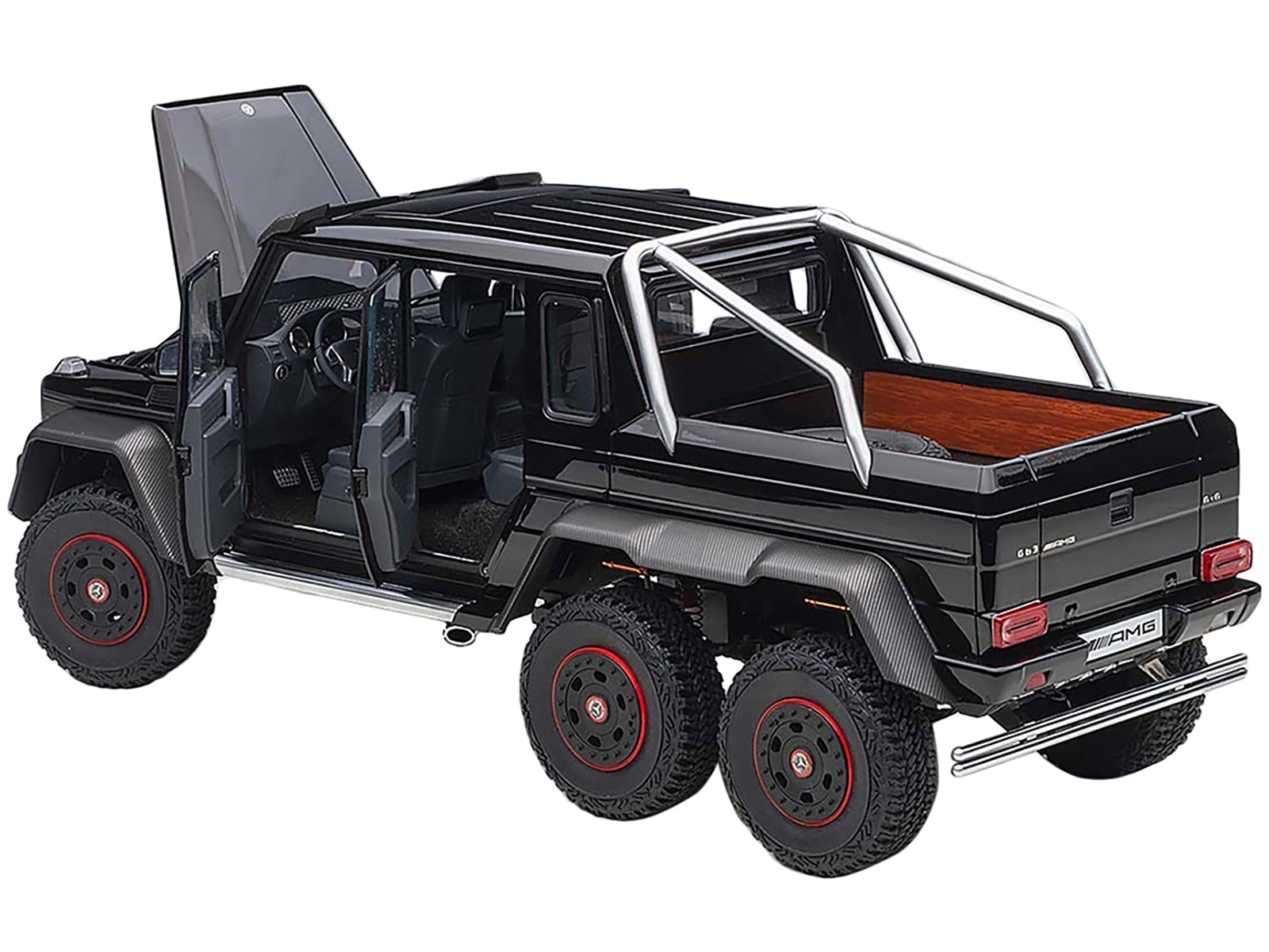 Mercedes Benz G63 AMG 6x6 Gloss Black with Carbon Accents 1/18 Model Car by Autoart - Minihomy