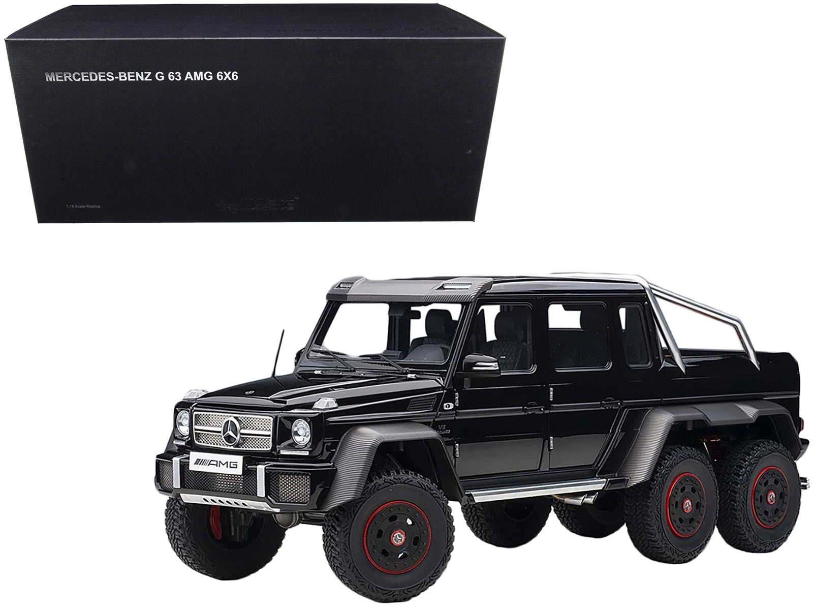 Mercedes Benz G63 AMG 6x6 Gloss Black with Carbon Accents 1/18 Model Car by Autoart - Minihomy