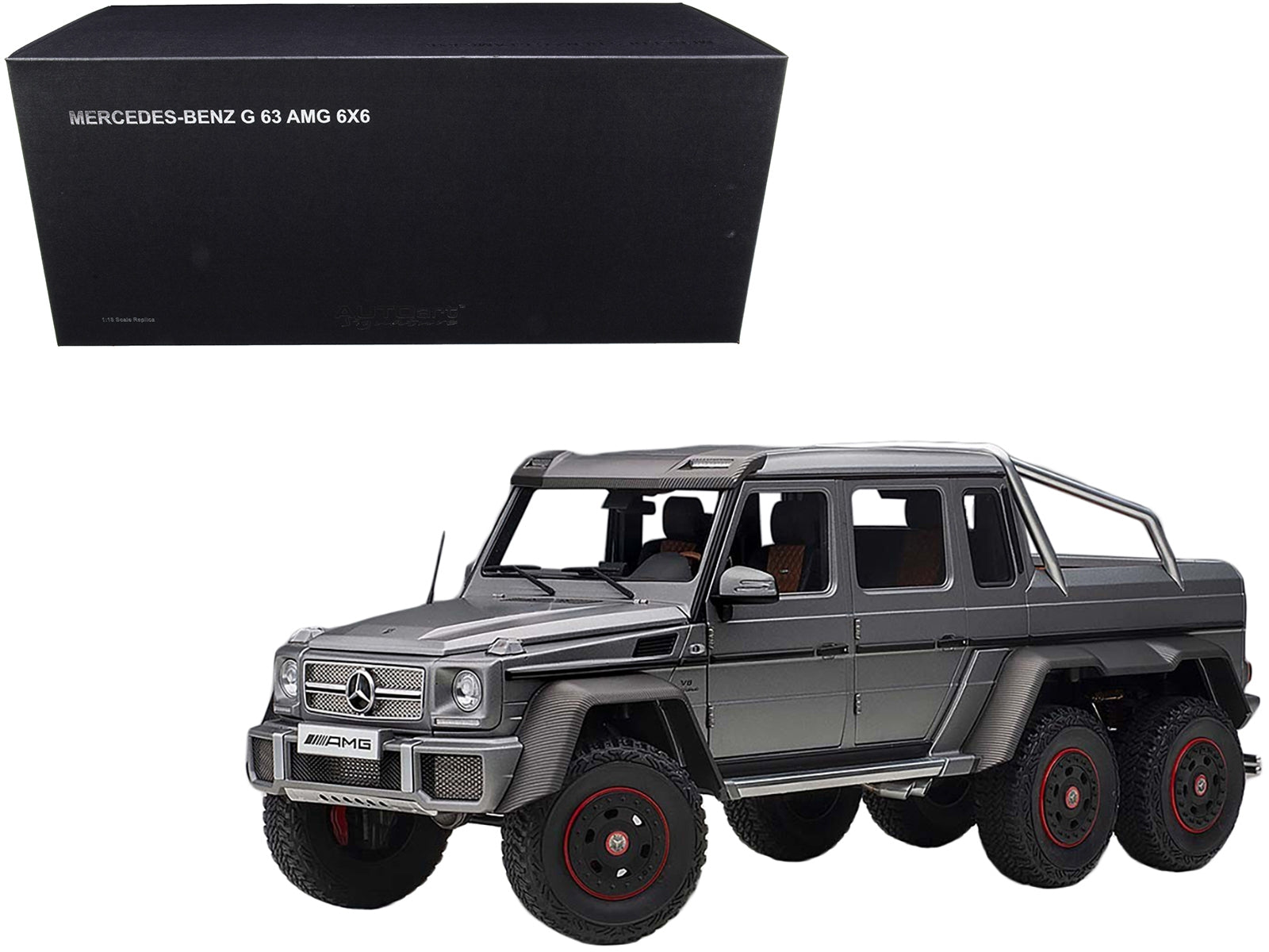 Mercedes Benz G63 AMG 6x6 Designo Platinum Magno Gray Metallic with Carbon Accents 1/18 Model Car by Autoart - Minihomy