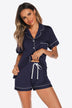 Contrast Piping Button Front Top and Shorts Lounge Set - Minihomy