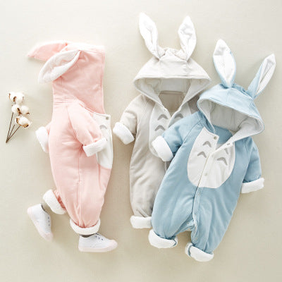Cotton padded cotton baby romper thickened hooded clothes