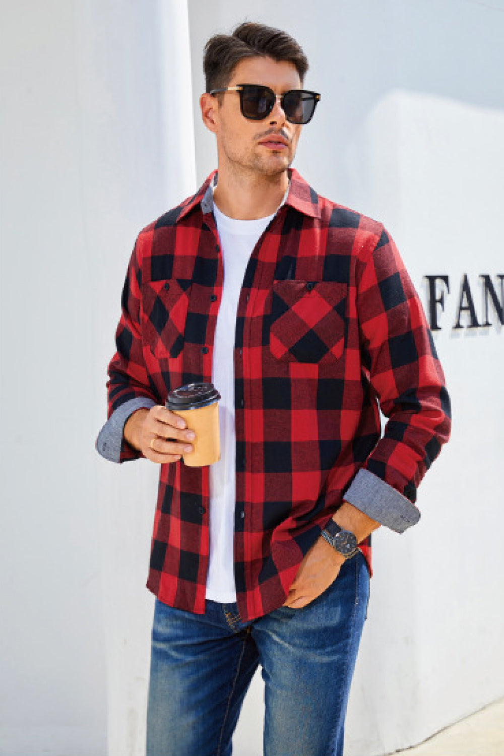 Plaid Button Front Long Sleeve Shirt with Breast Pockets - Minihomy