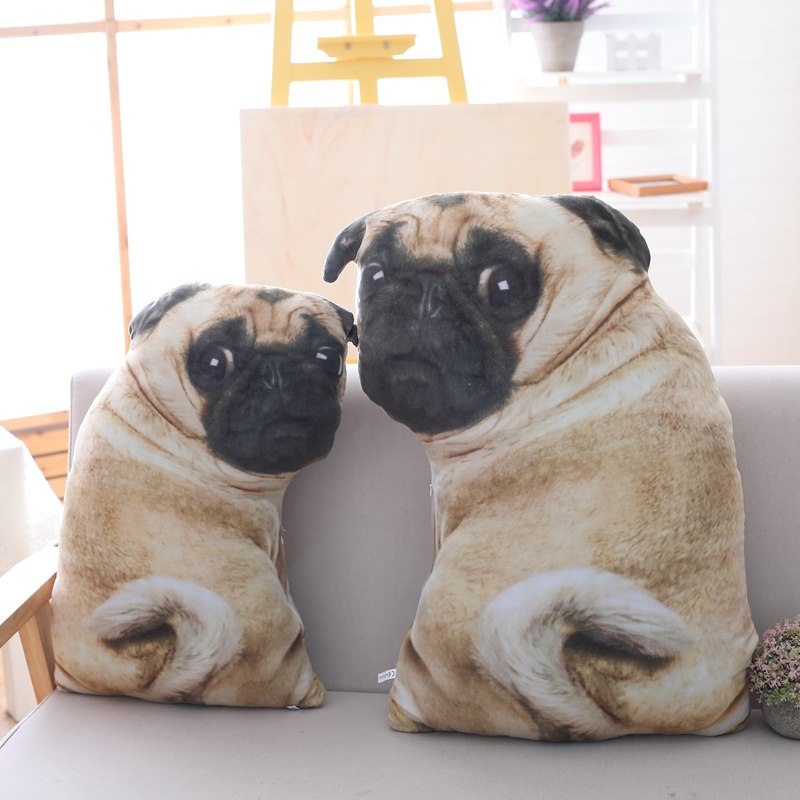 3D Simulation Bell dog Plush Toy Pillow Real Life Doll Funny Pug Dog Doll Nap Soft Sofa Pillow