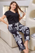 Full Size V-Neck Top and Floral Pants Lounge Set - Minihomy