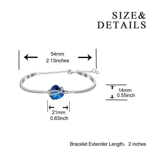 Jewelry Sterling Silver Love Heart Bangle Bracelet for Women with Crystal