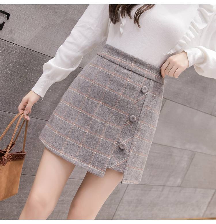 Plaid Skirt Women Irregular Woolen  Short Skirt - Minihomy