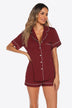 Contrast Piping Button Front Top and Shorts Lounge Set - Minihomy