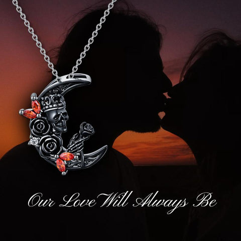 Sterling Sliver Black Skull Roses Necklace Goth Moon Jewelry Skull Necklace Gifts for Wife Men