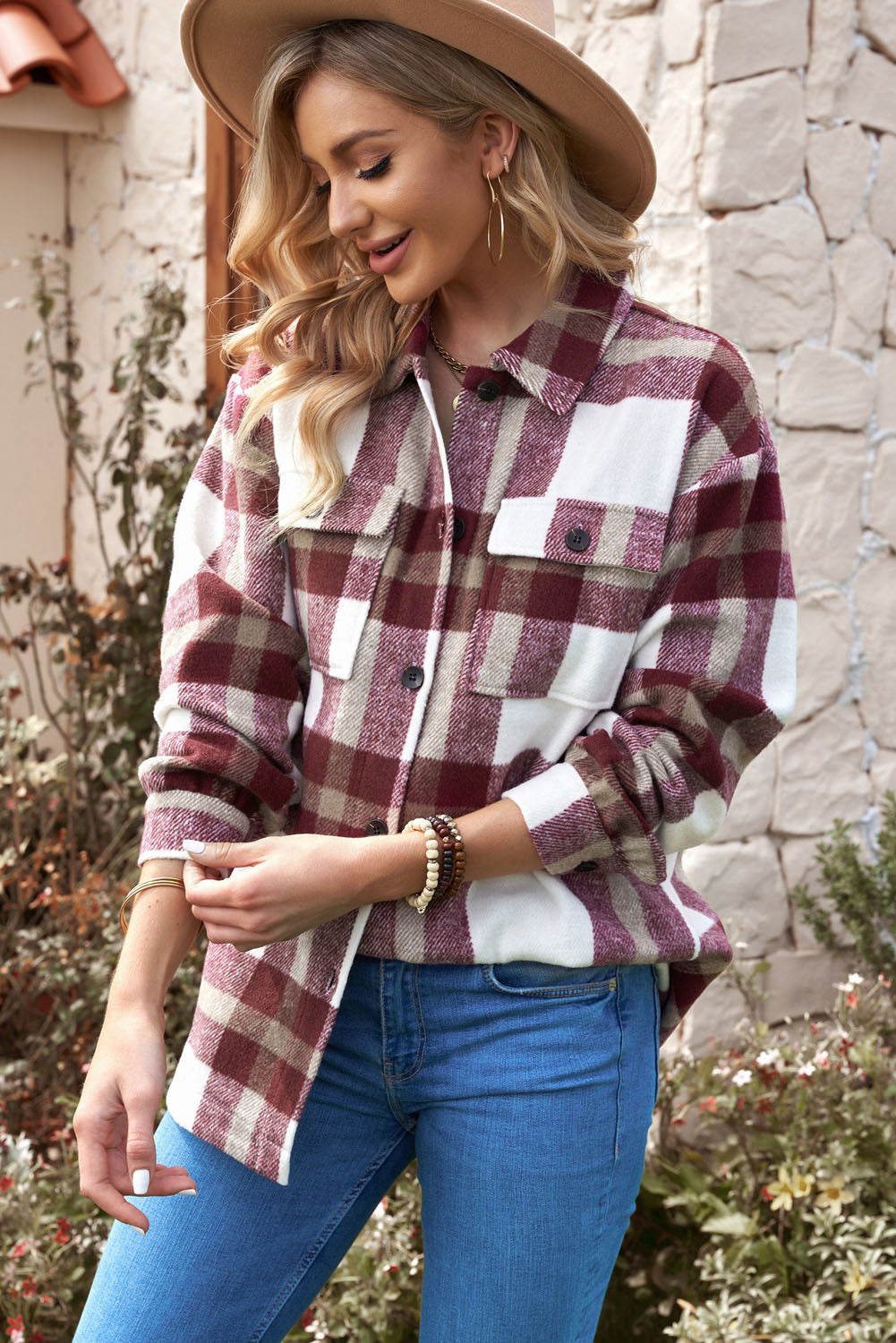 Plaid Dropped Shoulder Pocket Shacket - Minihomy